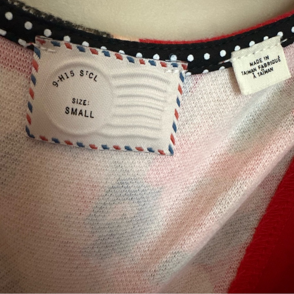 Anthropologie Postage Stamp Red Floral Peplum Top Women Sz S - Picture 2 of 5